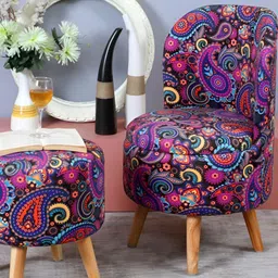 Shadowkart Set Of 2 Purple & Blue Printed Wooden Pouffes Sitting Ottomans-33
