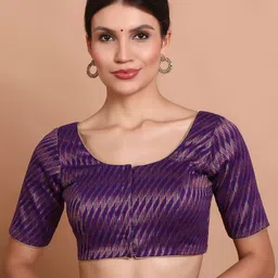 SALWAR STUDIO Woven Design Round Neck Brocade Readymade Blouse-image-78