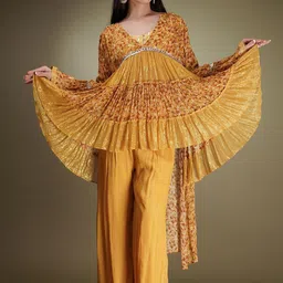Breathe by Aakanksha Singh Floral Printed Silk Georgette Top With Palazzo-picture-10