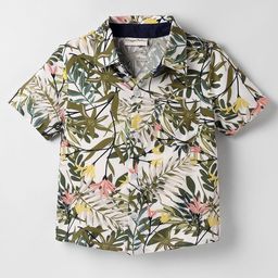 CrayonFlakes Boys Floral Printed Spread Collar Shirt-image-100