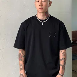 StyleCast x Revolte Men Solid Round Neck Cotton Oversized T-shirt-image-64