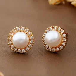 QUERALT Brass-Plated Artificial Stones Studded And Pearls Beaded Circular Shaped Studs-picture-45