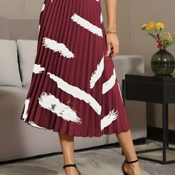 LookShine Printed Pleated A-Line Midi Skirt-image-54