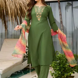 URMIR FASHION Women Ethnic Motifs Embroidered Regular Thread Work Kurta with Trousers & With Dupatta-picture-3