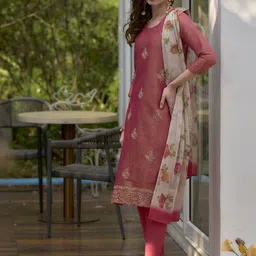 SHREE LAXMINARAYAN EXPORT Floral Embroidered Sequinned Tissue Kurta With Trouser & Dupatta-18