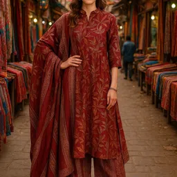 Lookmark Women Floral Printed A-Line Kurta with Palazzo & Dupatta-picture-35