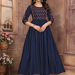 Rangita Floral Embroidered Empire Mirror Work Anarkali Kurta-21