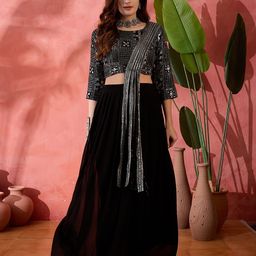Sangria Embroidered Round Neck Lehenga & Choli With Dupatta-picture-29