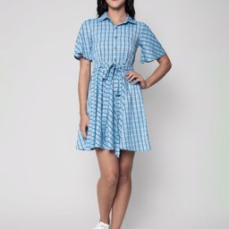 SEVEN FLOWER Checked Fit & Flare Dress-image-72