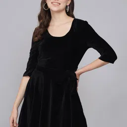 VAARARO Women Velvet Waist Tie Up A-Line Mini Dress-picture-12