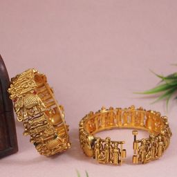 SGA FASHION Set Of 2 Gold-Plated AD Studded Temple Bangles-25