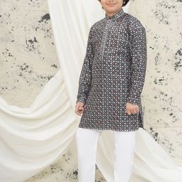 Aj DEZInES Boys Embroidered Regular Sequinned Kurta with Pyjamas image 4