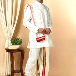 TATTVA Men Regular Kurta with Dhoti Pants & With Dupatta image 4