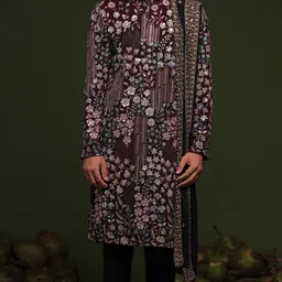 KALPRAAG Men Floral Embroidered Regular Sequinned Kurta with Trousers & With Dupatta image 2