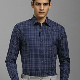 Louis Philippe Tartan Checked Spread Collar Pure Cotton Formal Shirt-picture-28
