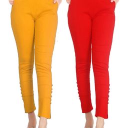 SAJATA Women Red Cotton Casual Cigarette Trousers-picture-49