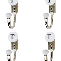 IndianShelf White 4 Pieces Ceramic & Zinc T Alphabet Door Hangers Key Hooks-image-103