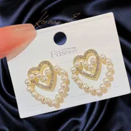 AKISON JEWELS Women Gold Plated Stone Studded Heart Shape Stud Earrings-image-96