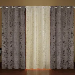 IVAZA Set of 3 Textured Velvet Curtains-12