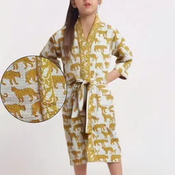 LIVING ROOTS Kids White & Yellow Printed Bath Robe-image-11