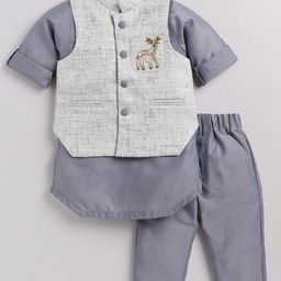 Little Collars Boys Reindeer Nehru Jacket Kurta Pajama Set-picture-55
