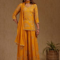 Soch Women Ethnic Motif Embroidered Sequinned Kurta with Palazzos & With Dupatta-image-43