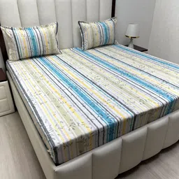 Pure Decor Ruby White Printed Pure Cotton Fitted 300 TC King Bedsheet Set 2.28m x 2.54m-image-10