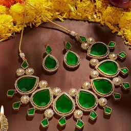 Zaveri Pearls Gold-Plated Austrian Diamond Studded Jewellery Set-48