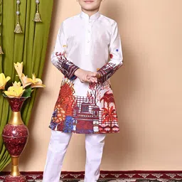 Cae Boys Printed Regular Dupion Silk Kurta with Pyjamas-35