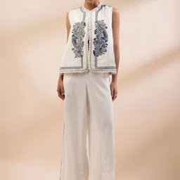 Kyra Printed Mandarin Collar Coat With Palazzos Co-Ords-image-25