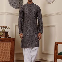 Rawayi Men Ethnic Motifs Printed Flared Sleeves Thread Work Kurta-image-82