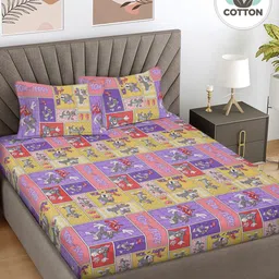 Myntra Elegant Homes Purple Tom Printed Pure Cotton 300TC King Bedsheet Set 2.5 x 2.25 m-image-26