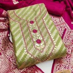 Panzora Floral Woven Design Sequnnied Banarasi Jacquard Unstitched Dress Material-picture-3