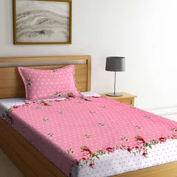 Aura Pink & White Floral Printed 350 TC Single Bedsheet Set 2.15 m x 1.50 m-image-33