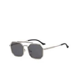 SPADEACES Unisex Aviator Sunglasses with UV Protected Lens SILVER BLACK HEXAGUN -83-picture-4
