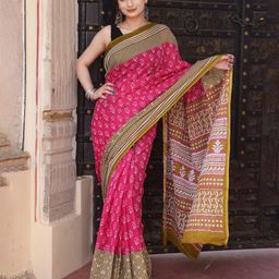 Pinkcity Trade World Ethnic Motifs Pure Cotton Block Print Saree-image-57