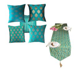 Pinkparrot 12x70 inch jacquard silk table runner and 5 pcs 16x16 inch cushion covers-image-58