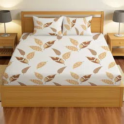 IVAZA White & Beige Floral 330 TC Queen Bedsheet with 2 Pillow Covers-image-32