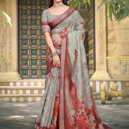 Mitera Floral Pure Cotton Saree-image-41
