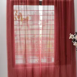 215 cm (7 ft) Polyester Transparent Door Curtain (Pack Of 2) (Striped, Maroon)-image-39