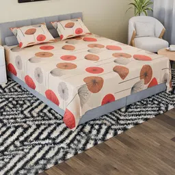 RUBOXA Cream-Coloured & Red Floral Cotton 160 TC Double King Bedsheet Set-2.54 m x 2.28 m-23