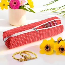Aura Red Polka Dots Printed Single-Rod Bangles Organisers-17