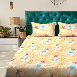 KLOTTHE Yellow Cartoon Printed 400 TC Cotton Bedsheet & 2 Pillow Covers 2.50 x 2.25 m-image-128