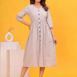SARAI CREATIONS Striped Cotton Fit & Flare Dress-image-65