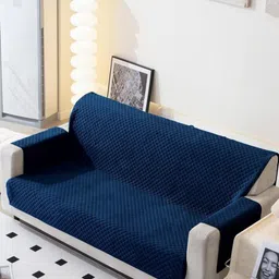 Fashion Throw Navy Blue Checked Velvet 1 Piece Sofa Cover With Arms-image-60