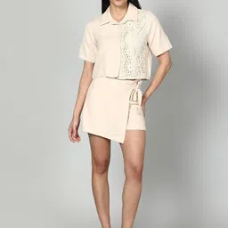 Fashion Gaiia Self Design Crochet Pure Cotton Shirt & Skorts Co-Ord Set-image-18