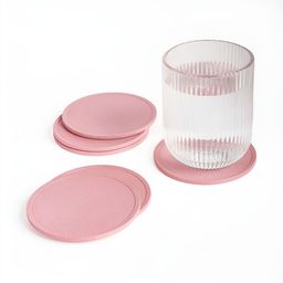 IRIDA NATURALS 6-Pcs Pink Rice Husk & Bamboo Fibre Round CoasterSet-33