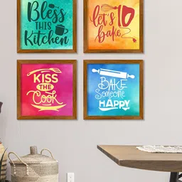 ArtVibes Yellow & Red 4 Pieces Modern Kitchen Quotes Printed Wooden Wall Arts-54