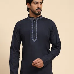 Moda Rapido Floral Yoke Design Thread Work Mandarin Collar Cotton Straight Short Kurta-image-52