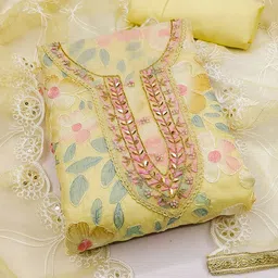 HERE&NOW Floral Printed Beads And Stones Organza Unstitched Dress Material-image-43